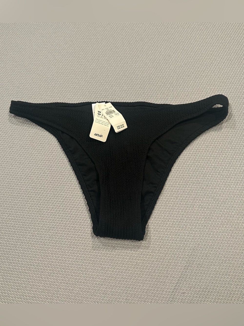 aerie Black Ribbed Low Rise Bikini Bottom